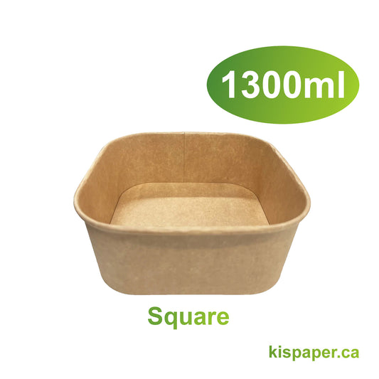 1300ml - Paper Food Container Kraft Square - Carton of 300 - KIS PAPER - 5026; From $0.33/pc