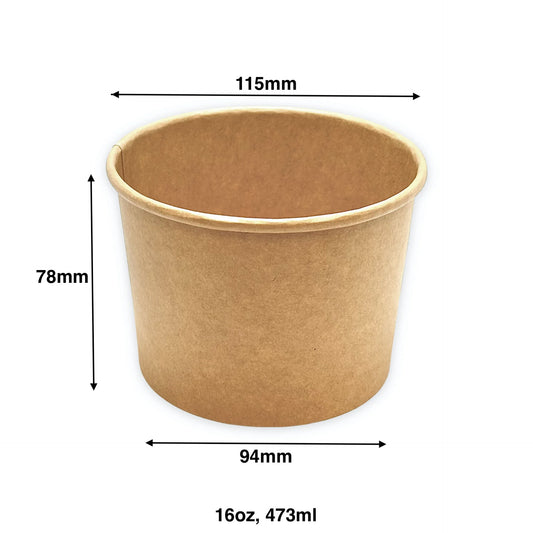 16oz - Paper Soup Containers Kraft - Carton of 500 - KIS PAPER - 1002; From $0.11/pc