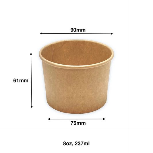 8oz - Paper Soup Container Kraft - Carton of 1000 - KIS PAPER - 1000; From $0.09/pc