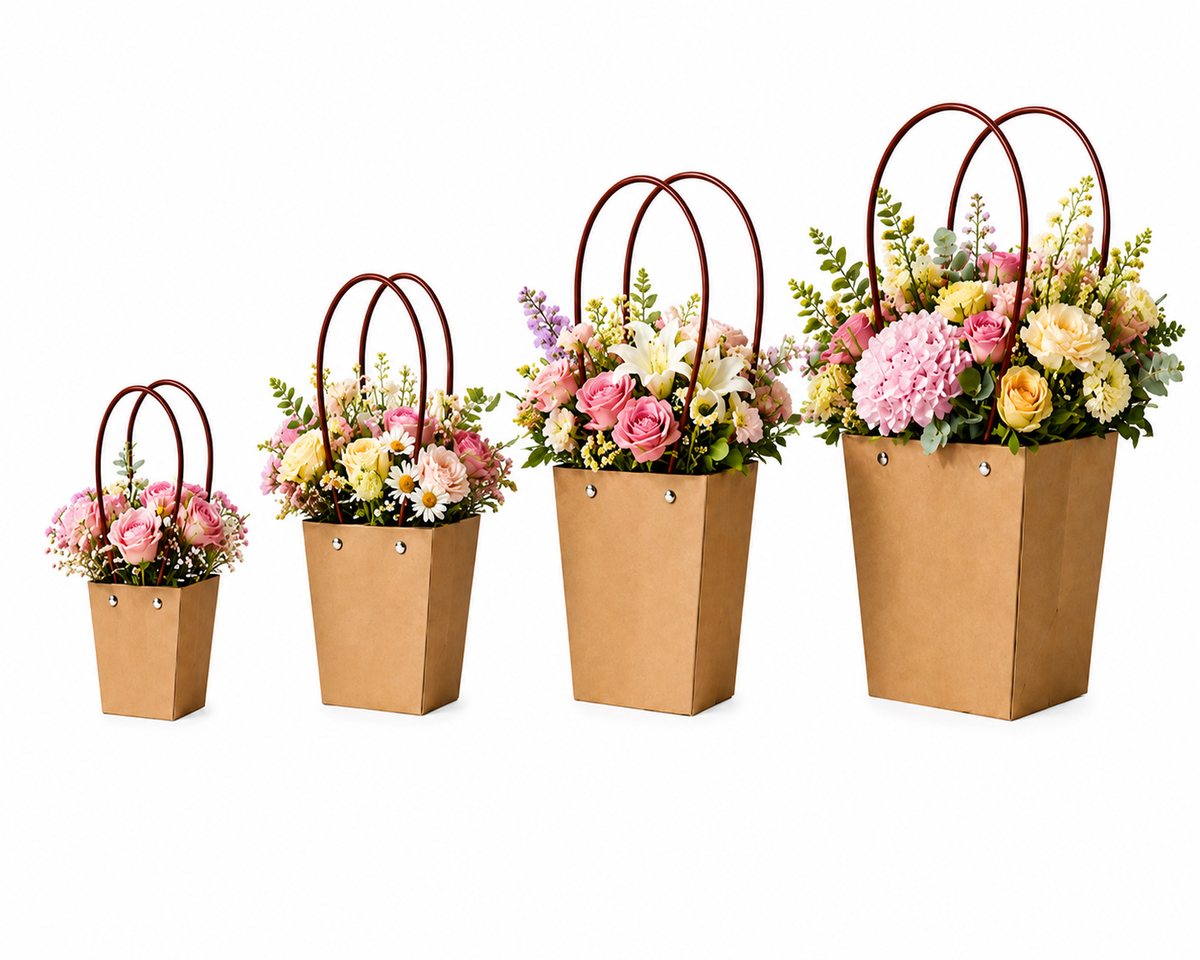 Kraft Brown Waterproof Flower Pot Bags – 4 Sizes (Small, Medium, Large, Extra Large) | 50pcs/Bundle