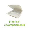 8" x 8" x 3" - Pebble MFPP Clamshell Box - 3-Compartment - Carton of 150 - KIS PAPER - 5053; $0.206/pc