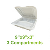 9" x 9" x 3" - Pebble MFPP Clamshell Box - 3-Compartment - Carton of 150 - KIS PAPER - 5055; $0.265/pc