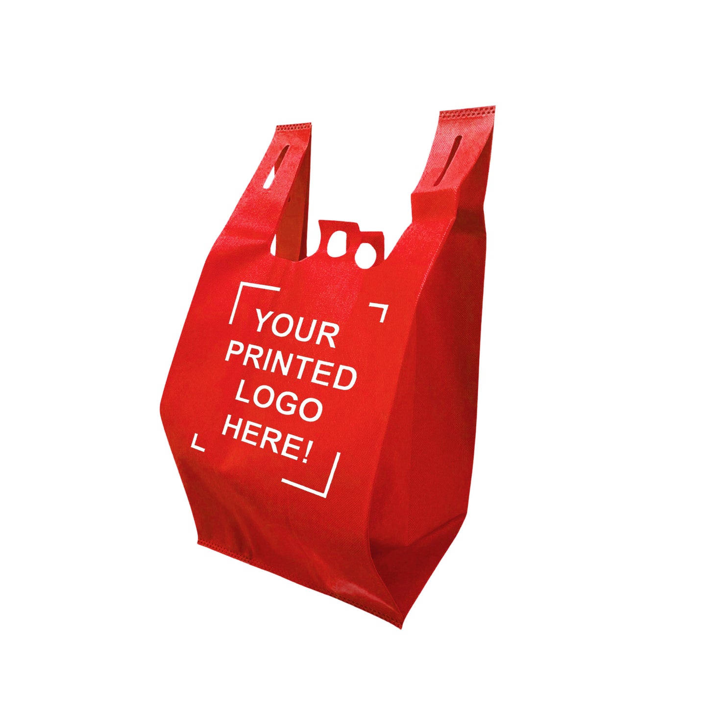 200pcs, Non-Woven Reusable T-Shirt Bag 11x7x20 inches Red Shopping Bags Pinch Bottom, One Color Custom Print, Printed in Canada