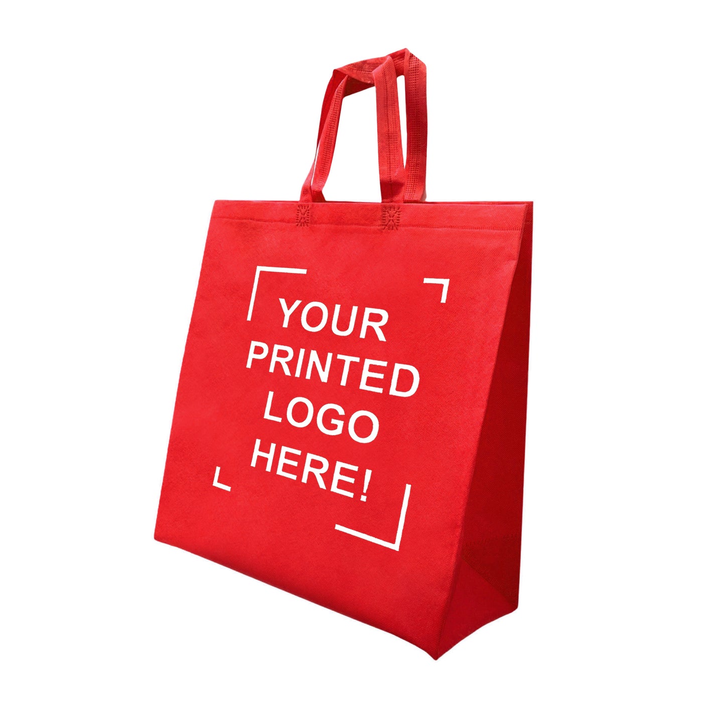 200pcs, Non-Woven Reusable Grocer Bag 15.5x6x15.5 inches Red Shopping Bags Flat Handles, One Color Custom Print, Printed in Canada