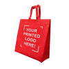 15.5" x 6" x 15.5" - Flat Bottom - Custom Red Non-Woven Shopping Bags - Carton of 200 - KIS PAPER - 5263; One Color Custom Print, Printed in Canada
