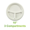 10" - Bagasse Round Plate - 3 Compartments - Case of 500 - KIS PAPER - 5131; from $0.135/pc