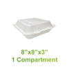 8" x 8" x 3" - Bagasse Clamshell- Case of 200 - KIS PAPER - 5120; from $0.20/pc