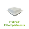 8" x 8" x 3" - Bagasse Clamshell 2 Compartments - Case of 200 - KIS PAPER - 5121; from $0.17/pc