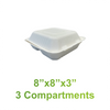 8" x 8" x 3" - Bagasse Clamshell 3 Compartments - Case of 200 - KIS PAPER - 5122; from $0.17/pc