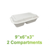 9" x 6" x 3" - Bagasse Clamshell 2 Compartments - Case of 250 - KIS PAPER - 5127; From $0.157/pc