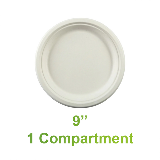 9" - Bagasse Round Plate - Carton of 500 - KIS PAPER - 5128; $0.079/pc