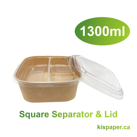 1300ml Plastic Separator & Lid for Food Container Square - Carton of 300 - KIS PAPER - 5487; From $0.15/pc