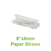 8" x 8mm D - Paper Straws White Wrapped - Carton of 2000 - KIS PAPER - 5090; $0.031/pc