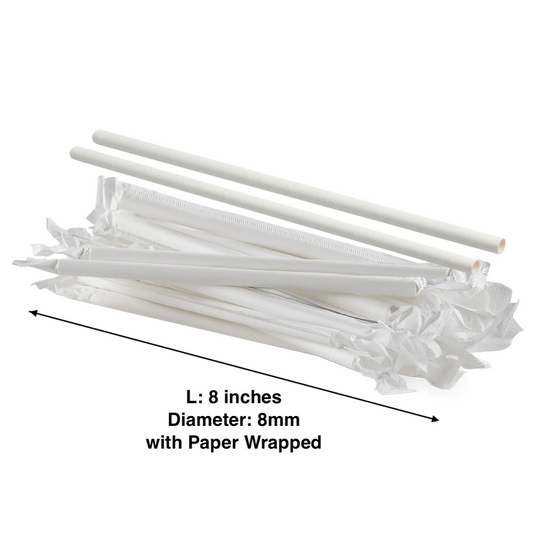 KIS-SW88WG | 8 inches Paper Straw White with Paper Wrapped - 8mm Diameter; $0.031/pc