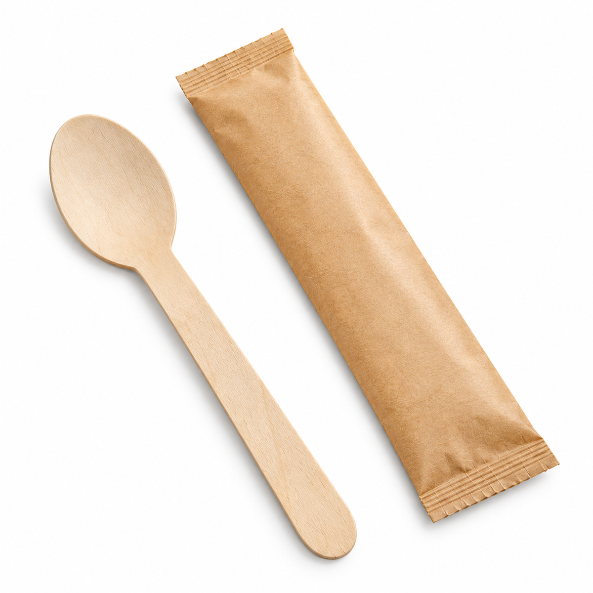 6.25" Individually Wrapped Birch Wood Spoons on a white background