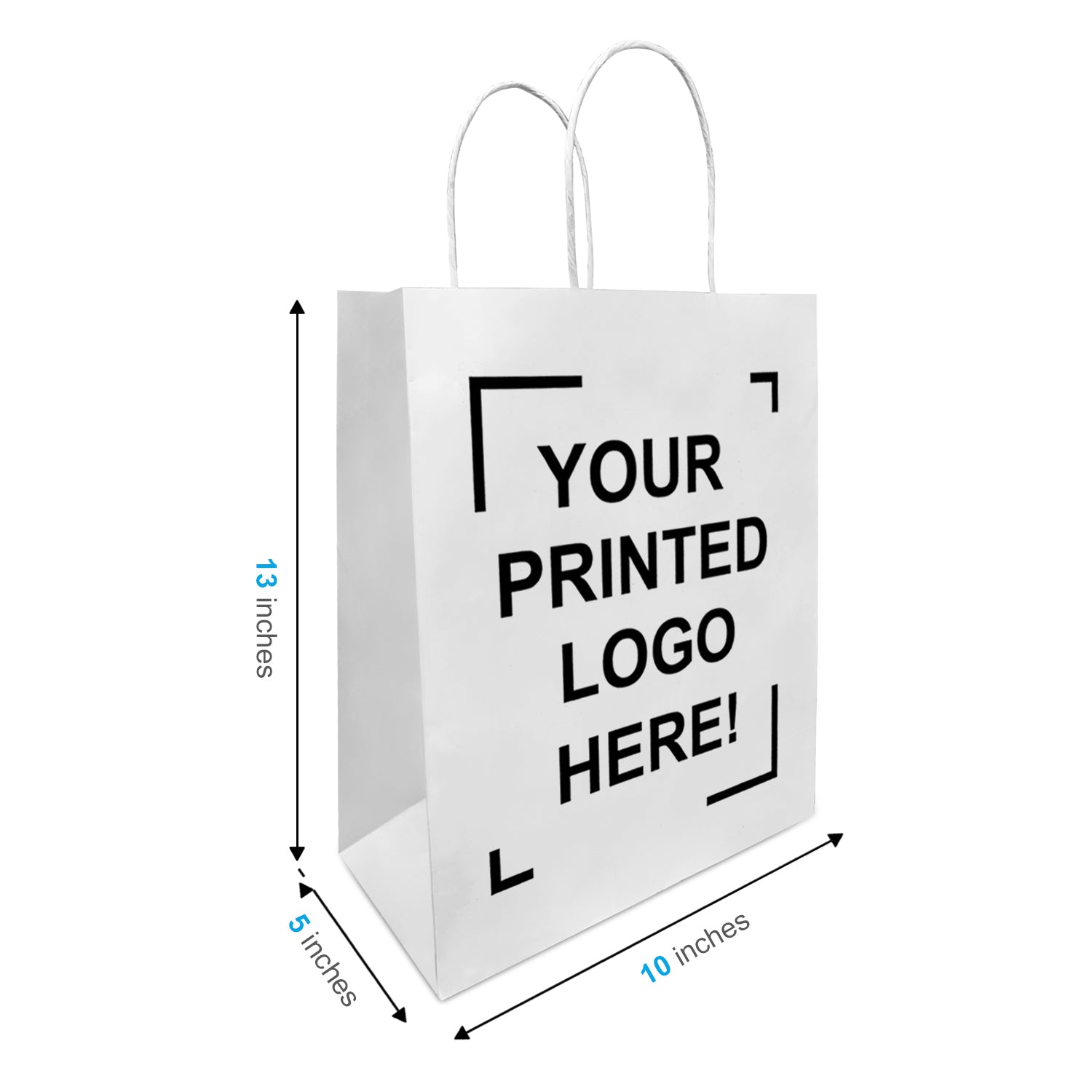 250 Pcs, Debbie, 10x5x13 inches, White Kraft Paper Bags, with Twisted Handle, Full Color Custom Print