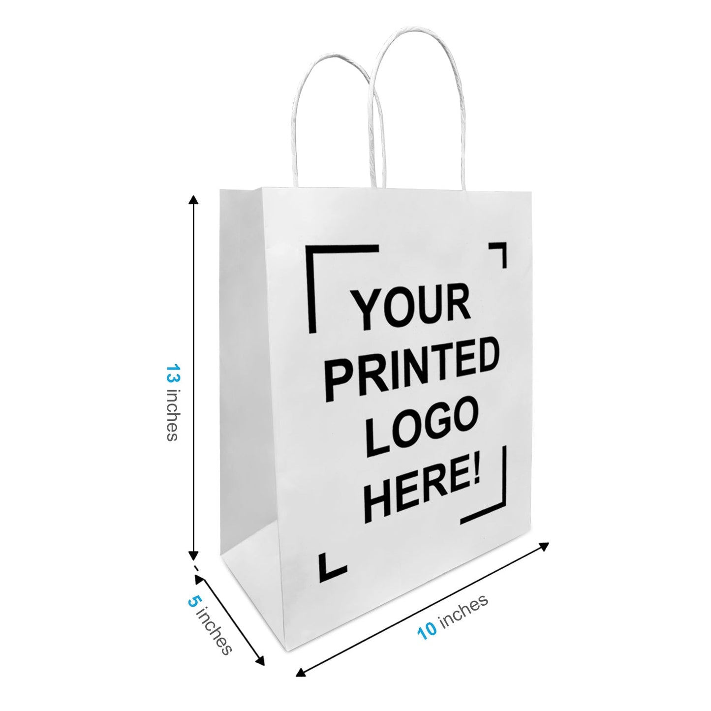 100pcs, 1 Side Print, Debbie 10x5x13 inches White Kraft Paper Bags Twisted Handles, $0.91/bag, Full Color Custom Print, Printed in Canada