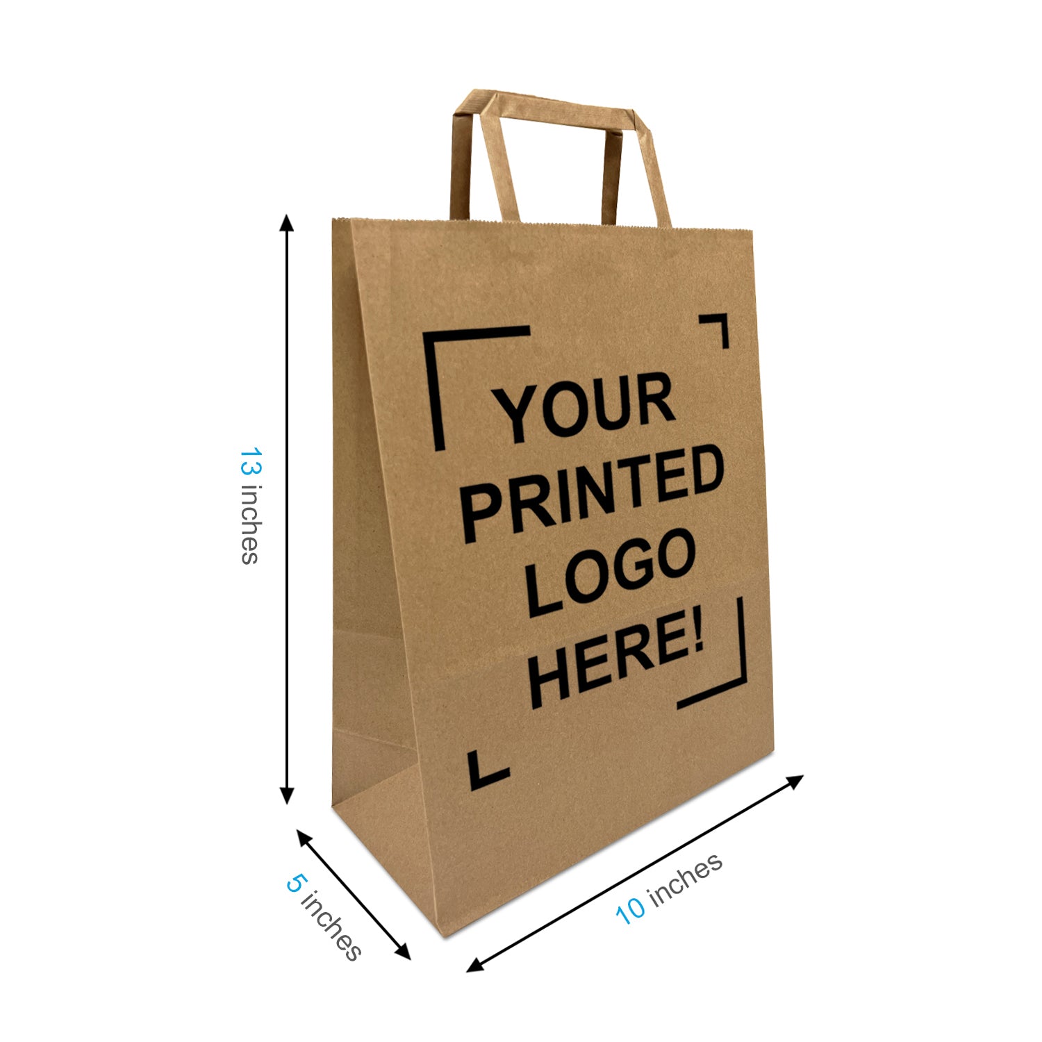 300 Pcs, Debbie, 10x5x13 inches, Kraft Paper Bags, with Flat Handle, Full Color Custom Print