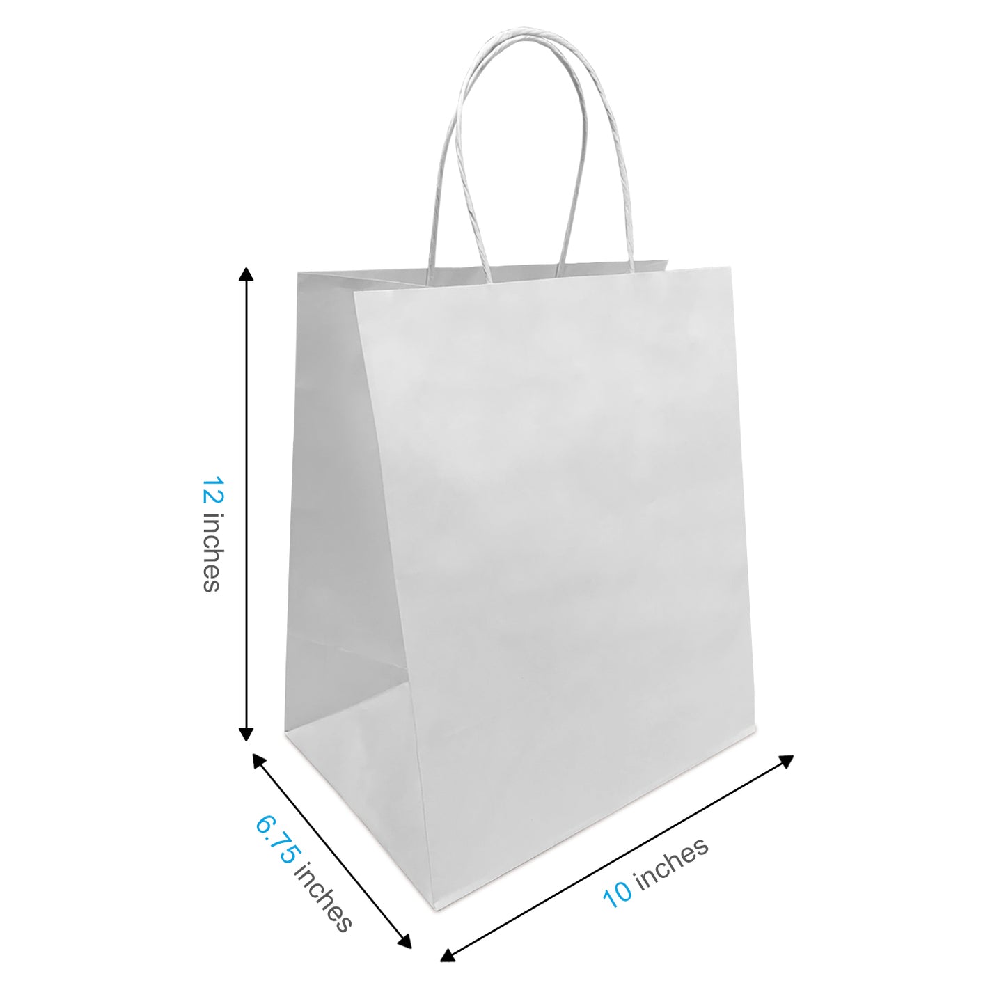 250 Pcs, Bistro, 10x6.75x12 inches, White Kraft Paper Bags, with Twisted Handle