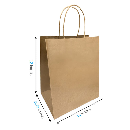 250 Pcs, Bistro, 10x6.75x12 inches, Kraft Paper Bags, with Twisted Handle