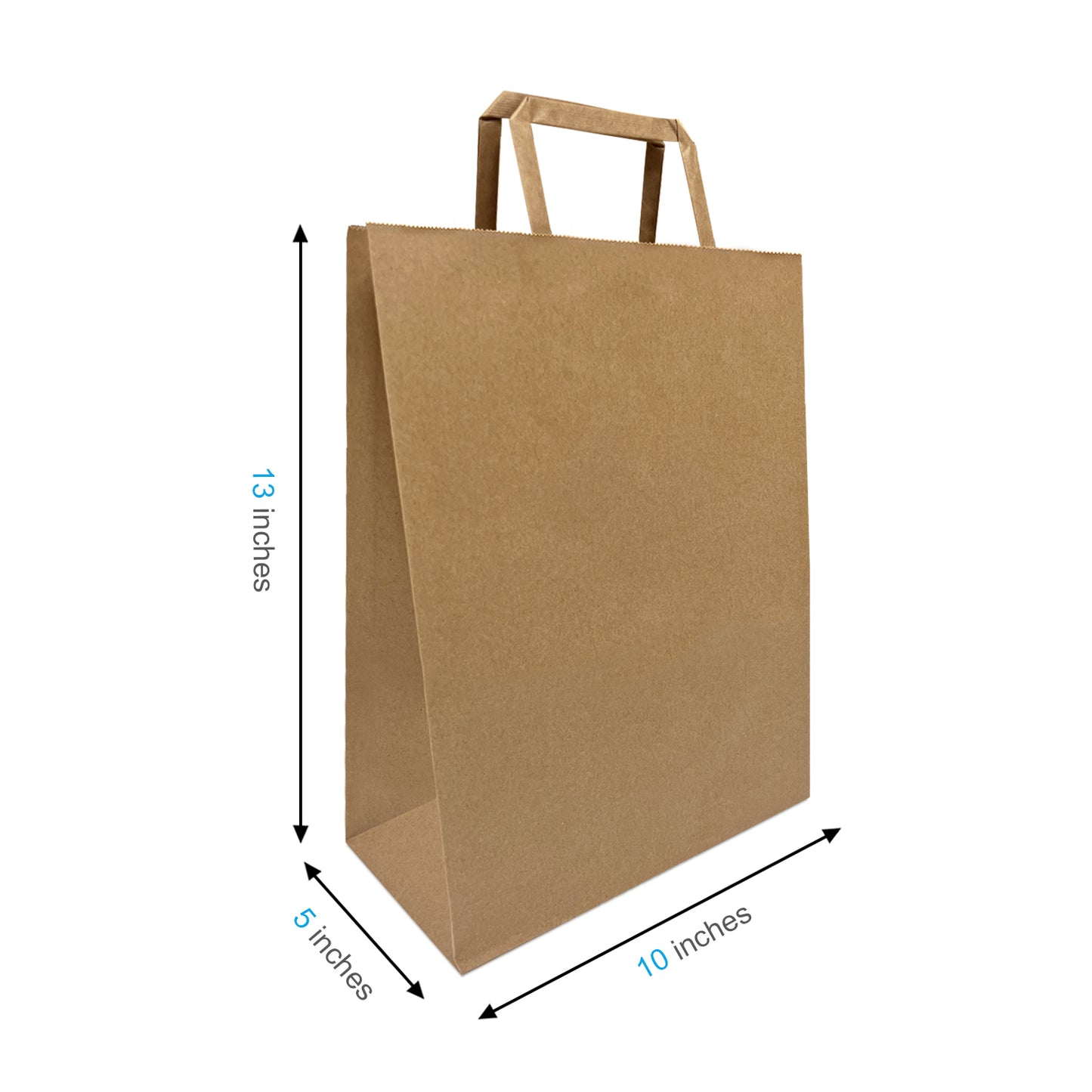 300 Pcs, Debbie, 10x5x13 inches, Kraft Paper Bags, with Flat Handle