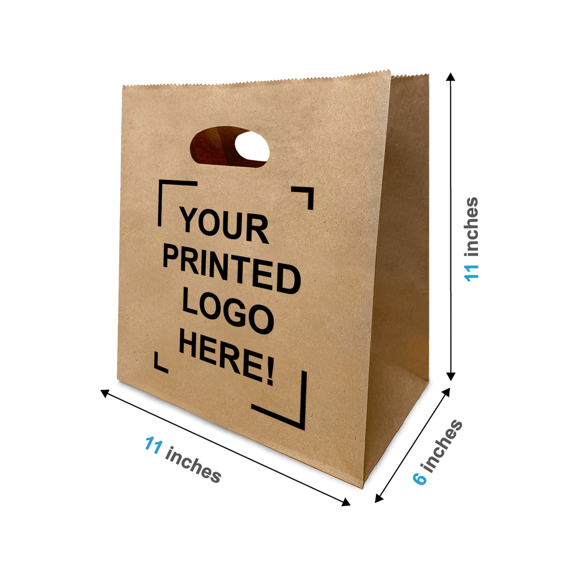 400 Pcs, Anna, 11x6x11 inches, Kraft Paper Bags, with Die Cut Handle, Full Color Custom Print