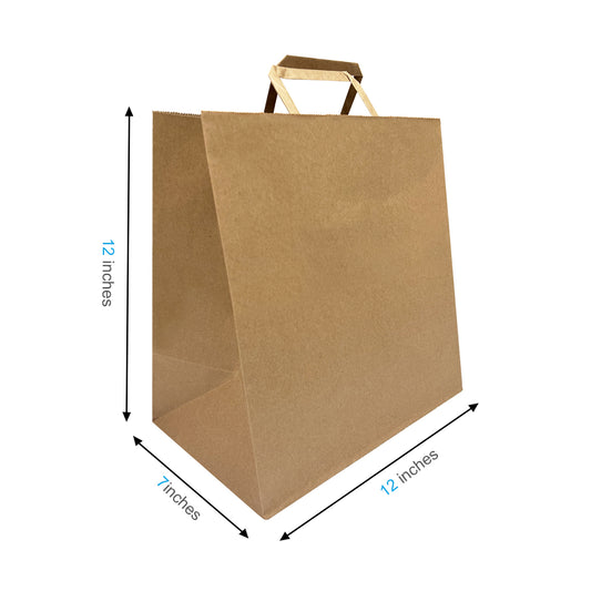 300 Pcs, Pluto, 12x7x12 inches, Kraft Paper Bags, with Flat Handle