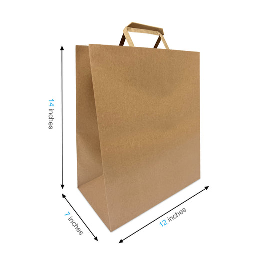 300 Pcs, Winnie, 12x7x14 inches, Kraft Paper Bags, with Flat Handles