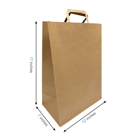 300 Pcs, Simba, 12x7x17 inches, Kraft Paper Bags, with Flat Handle