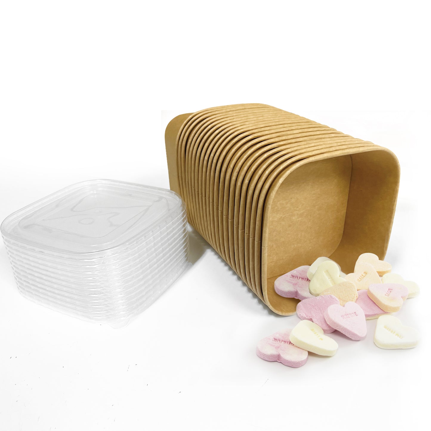 50 Sets/300 Sets, 44oz, 1300ml, Kraft Paper Square Containers, with PP Lids
