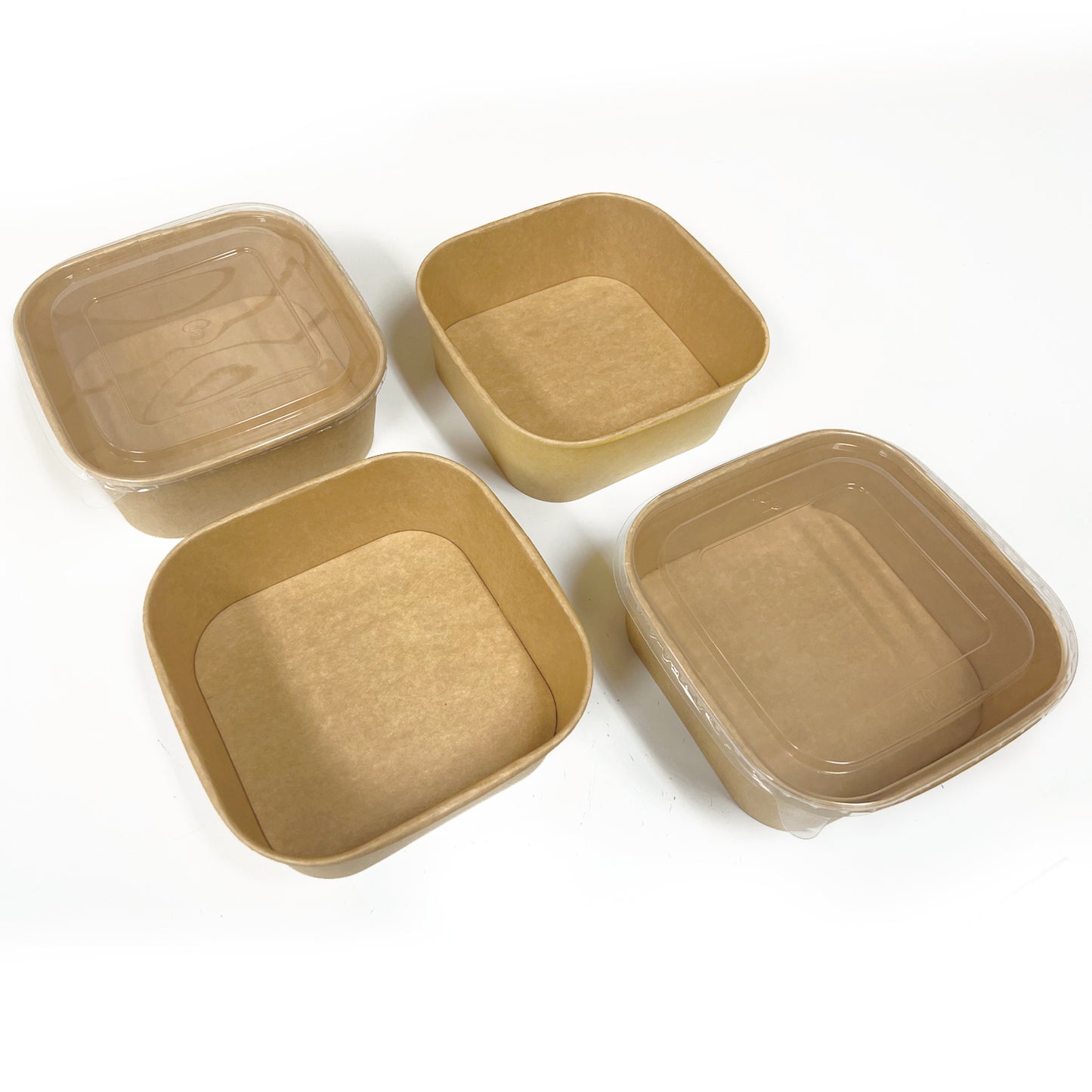 50 Sets/300 Sets, 44oz, 1300ml, Kraft Paper Square Containers, with PP Lids
