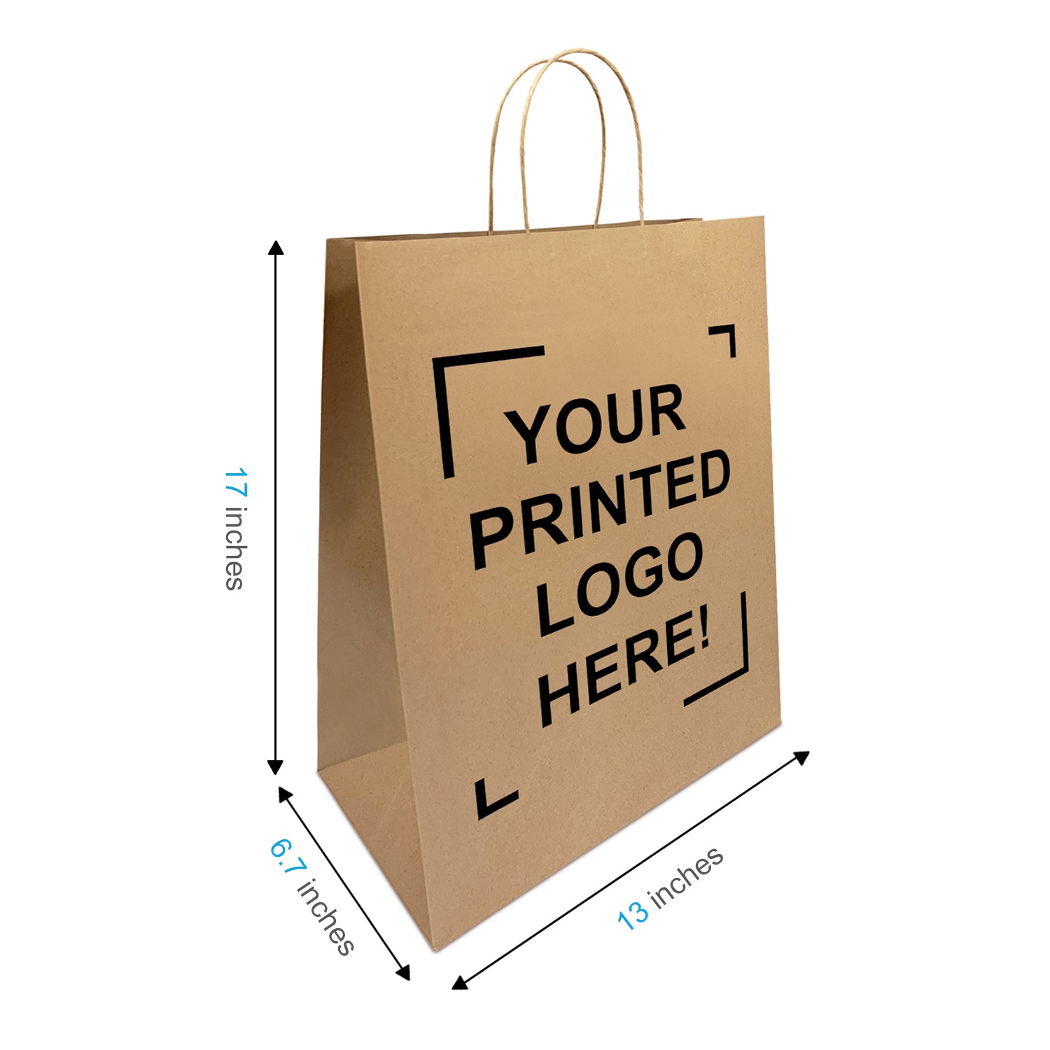 250 Pcs, Mart, 13x7x17 inches, Kraft Paper Bags, with Twisted Handle, Full Color Custom Print
