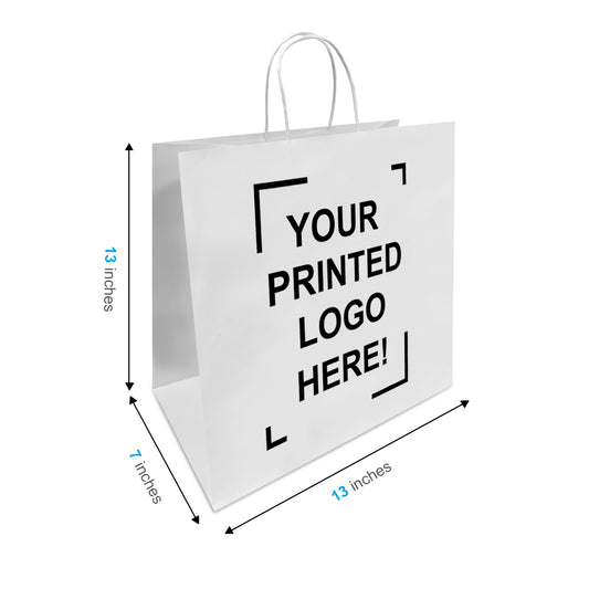 250 Pcs, Star, 13x7x13 inches, White Kraft Paper Bags, with Twisted Handle, Full Color Custom Print