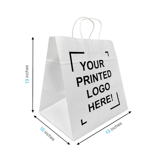 250 Pcs, Cake, 13x10x13 inches, White Kraft Paper Bags, with Twisted Handle, Full Color Custom Print
