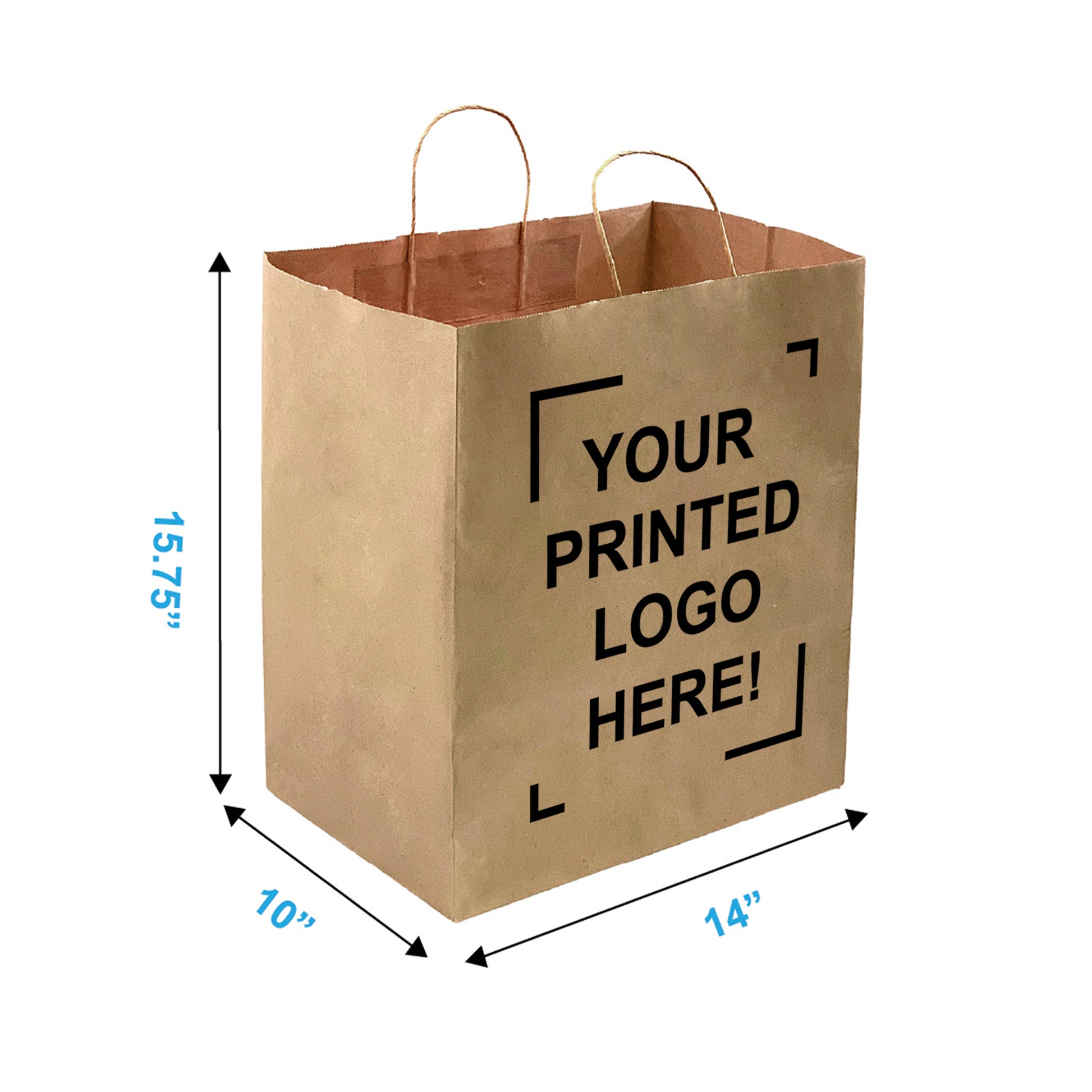 200 Pcs, Super Royal, 14x10x15.75 inches, Kraft Paper Bags, with Twisted Handle, Full Color Custom Print