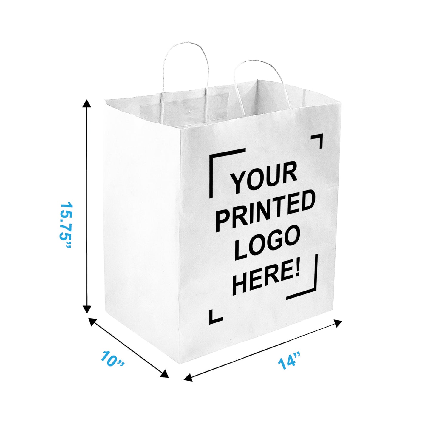 200 Pcs, Super Royal, 14x10x15.75 inches, White Kraft Paper Bags, with Twisted Handle, Full Color Custom Print
