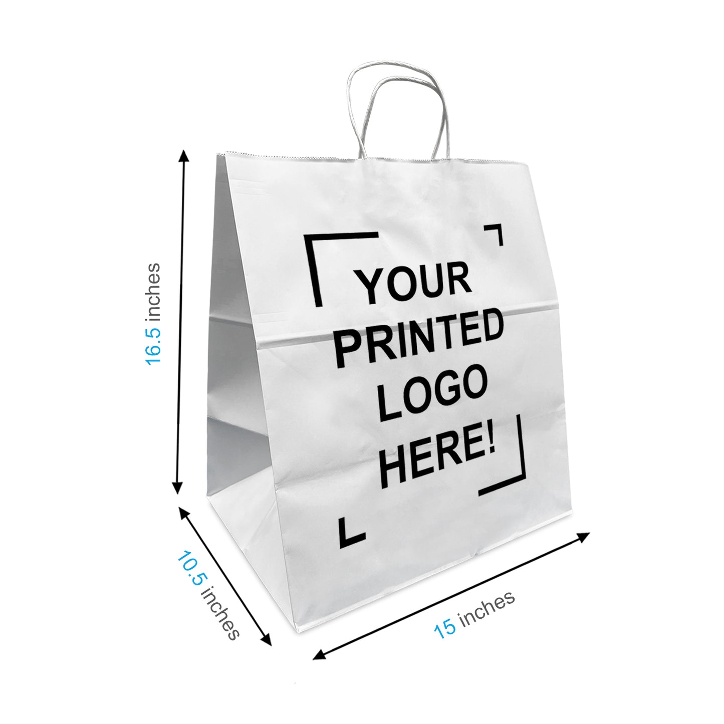 200 Pcs, Dumbo, 15x10.5x16.5 inches, White Kraft Paper Bags, with Twisted Handle, Full Color Custom Print