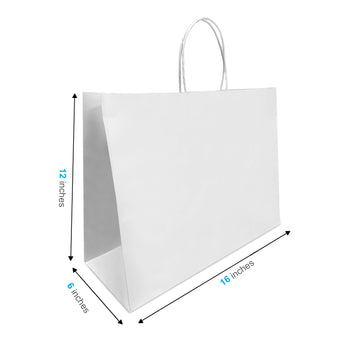 Vogue White Paper Bags 16" x 6" x 12" with Twist Handles 250 pcs/case SKU #5315