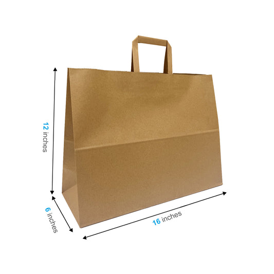 300 Pcs, Vogue, 16x6x12 inches, Kraft Paper Bags, with Flat Handles