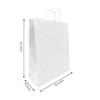 Queen White Paper Bags (16" x 6" x 19.25" with Twist Handles 200 pcs/case SKU #5451