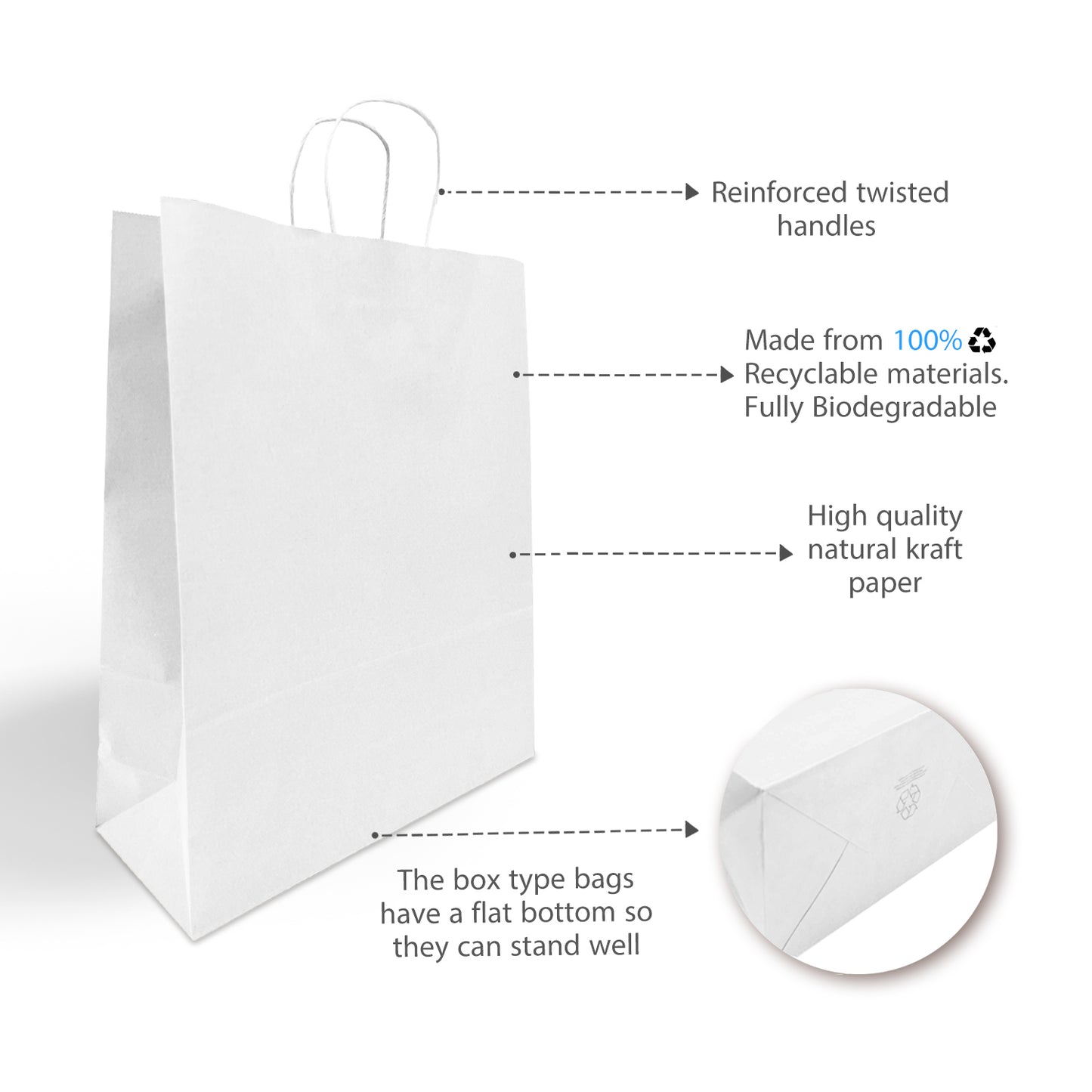 200 Pcs, Queen, 16x6x19.25 inches, White Kraft Paper Bags, with Twisted Handles