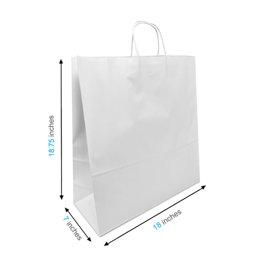 200 Pcs, Jumbo, 18x7x19 inches, White Kraft Paper Bags, with Twisted Handles