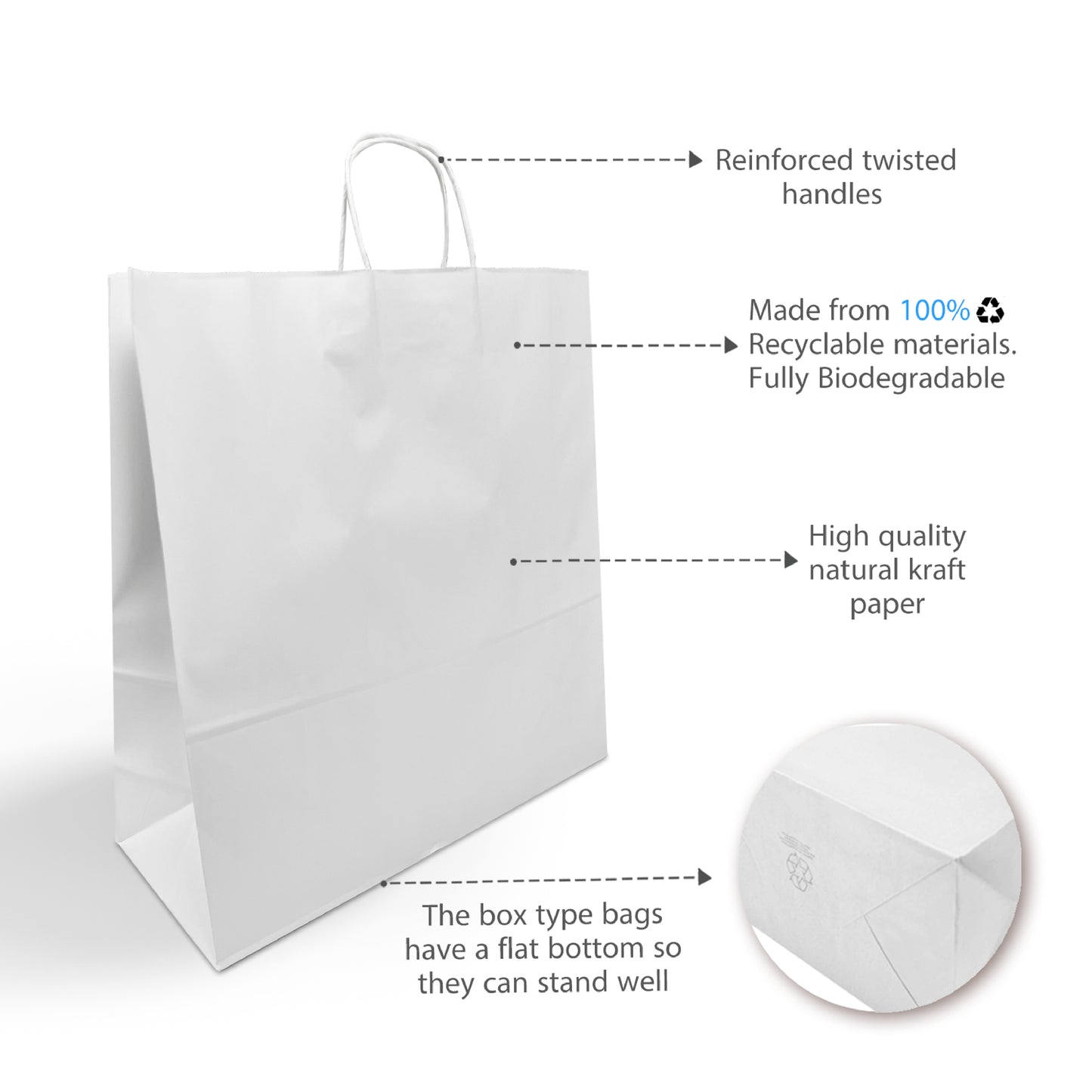 200 Pcs, Jumbo, 18x7x19 inches, White Kraft Paper Bags, with Twisted Handles