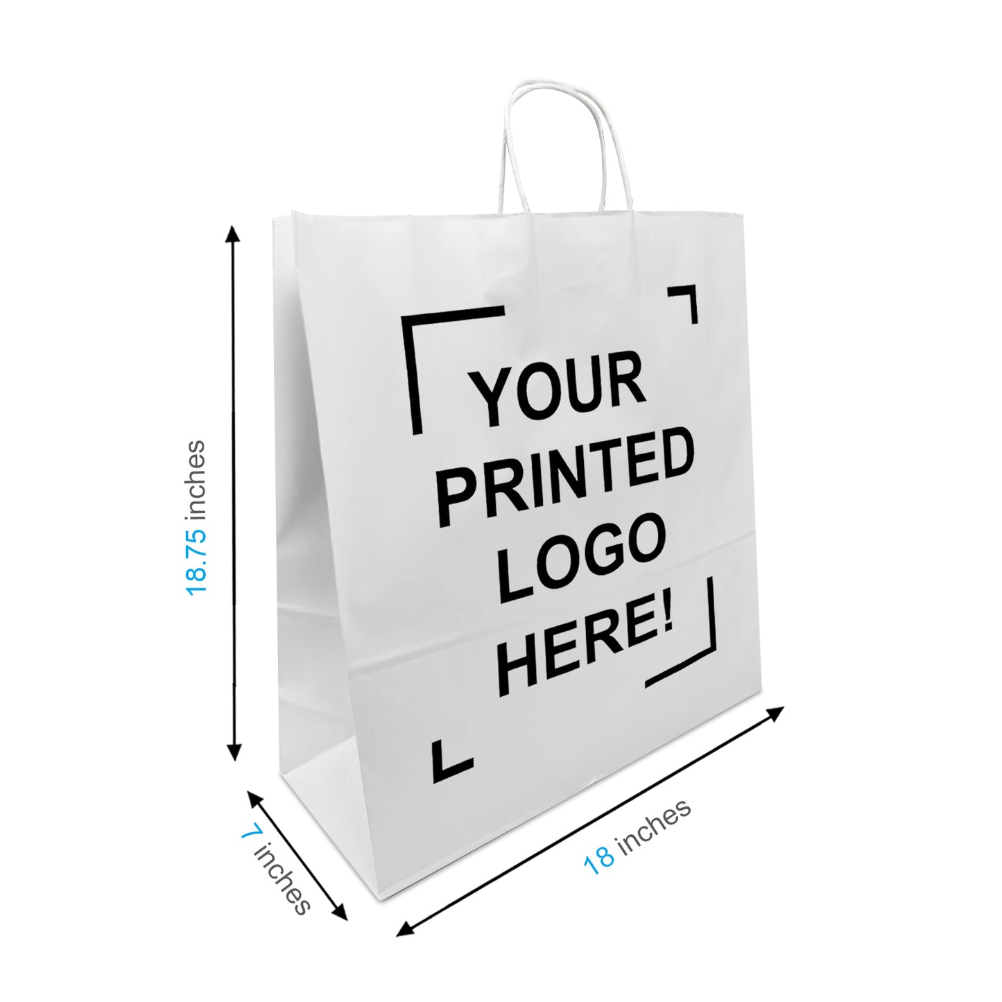 200 Pcs, Jumbo, 18x7x19.75 inches, White Kraft Paper Bags, with Twisted Handle, Full Color Custom Print