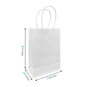 Gem White Paper Bags (5.3" x 3.5" x 8.5") with Twist Handles 250 pcs/case - SKU #5222