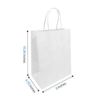 Cub White Paper Bags (8.5" x 4.75" x 10.25") with Twist Handles - 250 pcs/case - SKU #5218