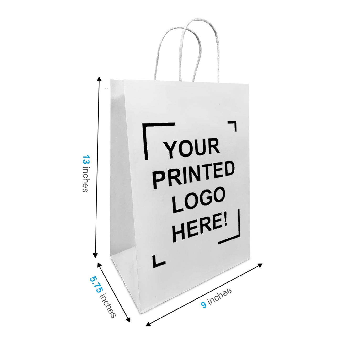 200 Pcs, Double Wine, 9x5.75x13 inches, White Kraft Paper Bags, with Twisted Handle, Full Color Custom Print