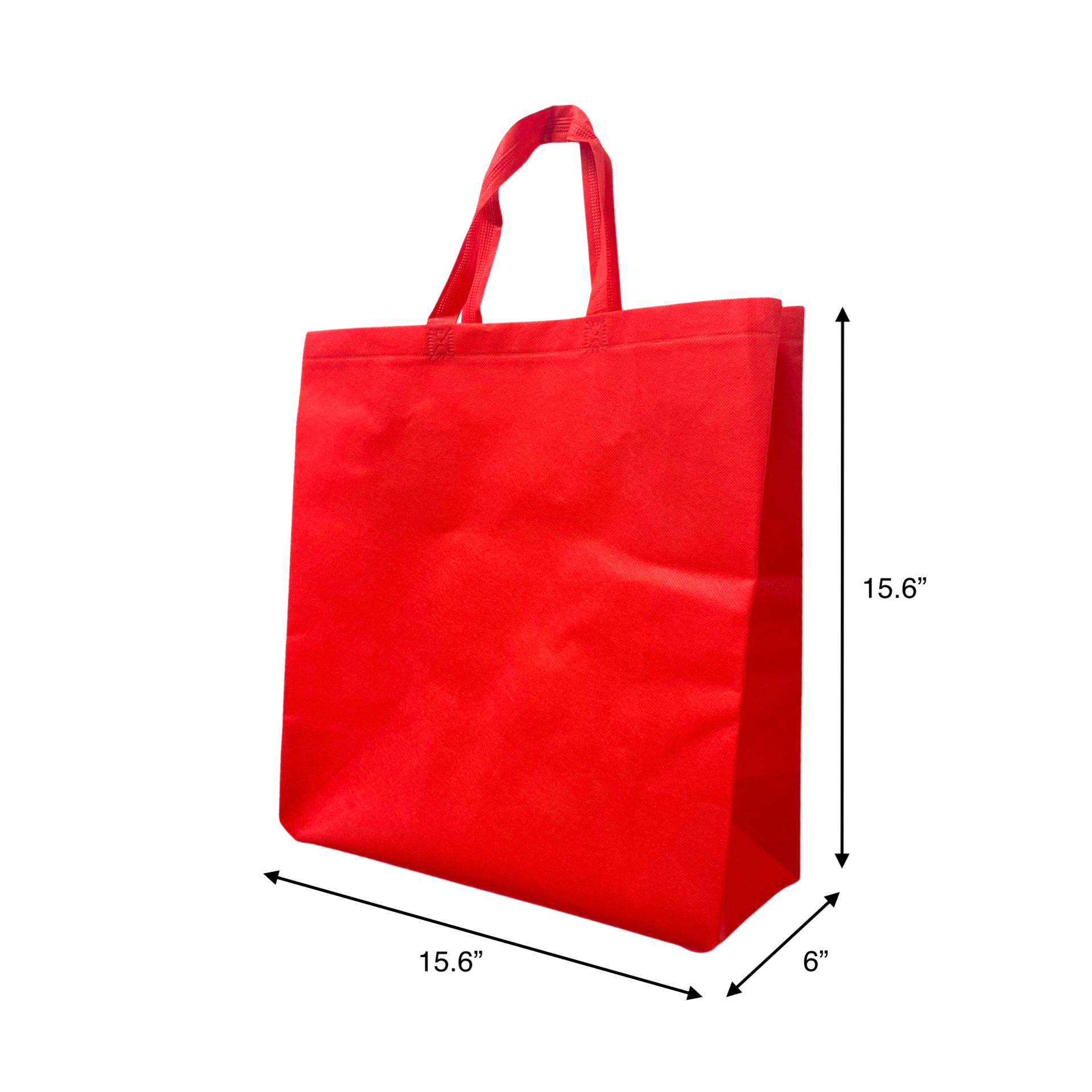 200pcs, Grocer, 15.5x6x15.5 inches, Red Non-Woven Reusable shopping Bags, with Flat handle