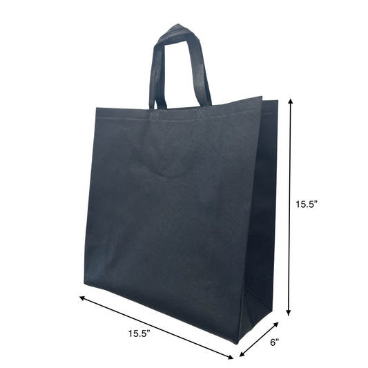 200pcs, Grocer, 15.5x6x15.5 inches, Black Non-Woven Reusable shopping Bags, with Flat handle
