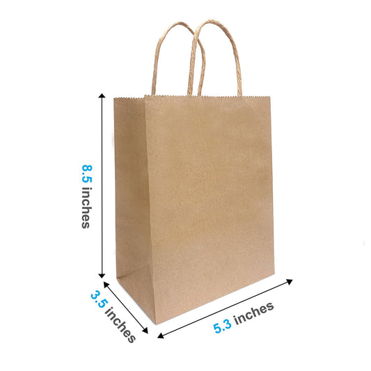 250 Pcs, Gem, 5.3x3.5x8.5 inches, Kraft Paper Bags, with Twisted Handle